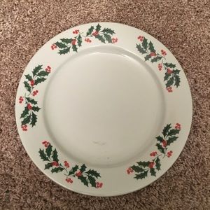 White Porcelain Christmas plate. Holly & Berries.
